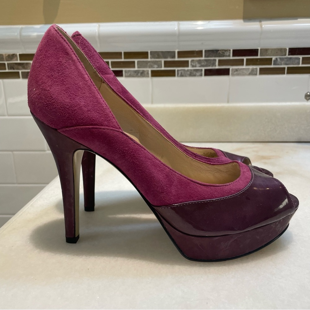 Barbiecore Elegant Pink and Purple Platform Peep-Toe Heels Excellent Condition!